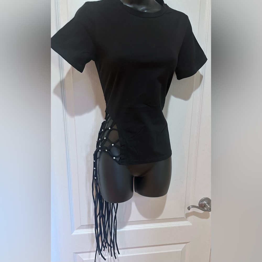 No1 Los Angeles New no tags Black Lace-Up Side Women Lycra Top size S